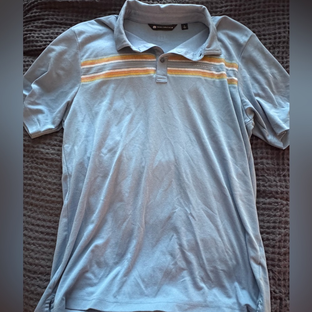 Travis Mathew Light Blue Polo with Multicolor Stripes